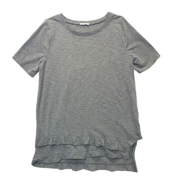 Easel Ruffle Hem Top Short Sleeve Asymmetrical Heather Gray T-shirt size large - Picture 1 of 9